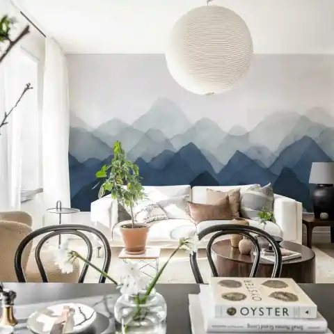 Fototapet, Watercolor Mountain, Blue, Rebel Walls Cumpărături sigure