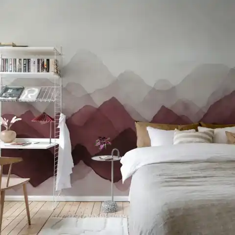 Fototapet, Watercolor Mountain, Burgundy, Rebel Walls Comandă acum