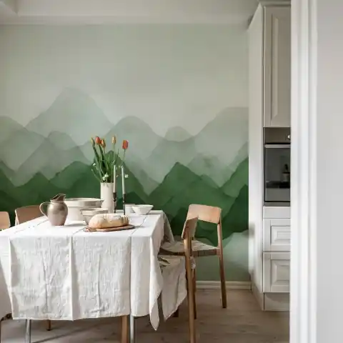 Retur ușor Fototapet, Watercolor Mountain, Green, Rebel Walls