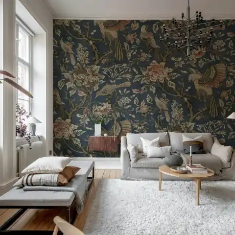 Retur gratuit Fototapet, Wings in Bloom, Dark Blue, Rebel Walls