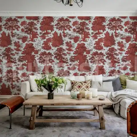 Ieftin Fototapet, Woodland Toile, Red, Rebel Walls