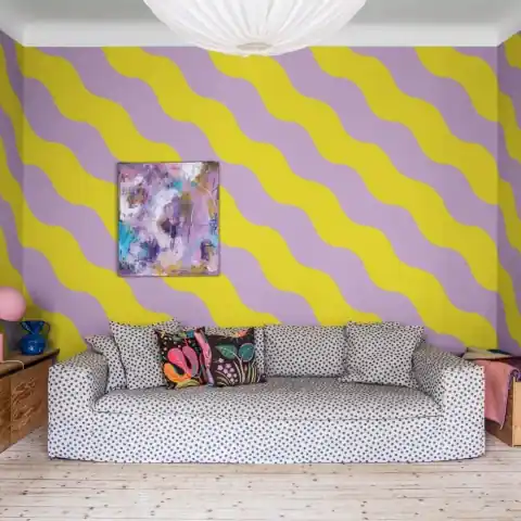Calitate înaltă Fototapet, Polka Stripe, Lilac & Yellow, Rebel Walls