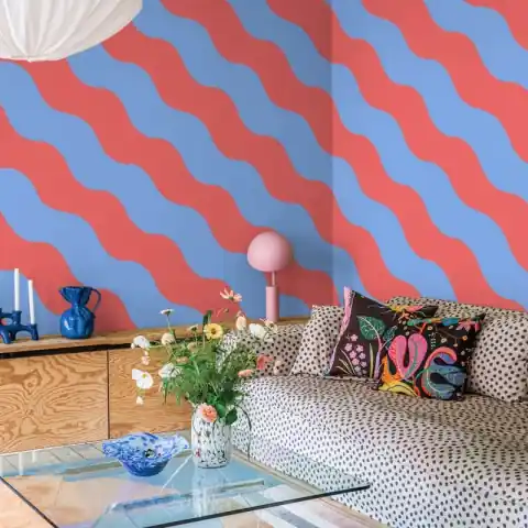 Chilipir Fototapet, Polka Stripe, Red & Blue, Rebel Walls