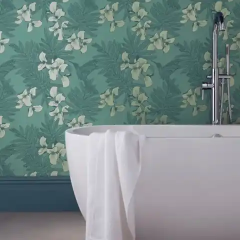 Tapet, Hummingbird, Seafoam Teal Luxury Bird, 1838 Wallcoverings, 5.3mp / rola Ultima șansă