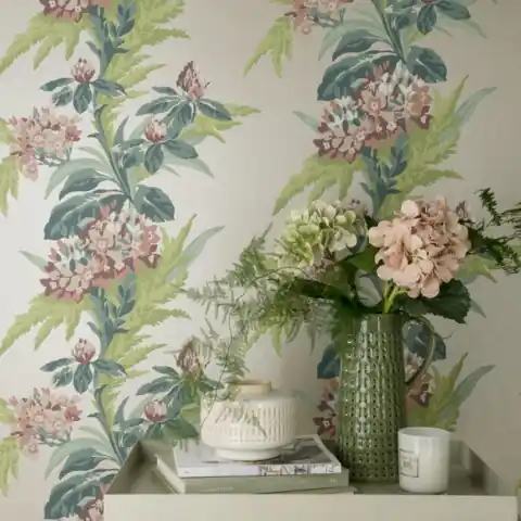 Tapet, Aurora, Moss Green and Pink Luxury Floral, 1838 Wallcoverings, 5.3mp / rola Doar azi