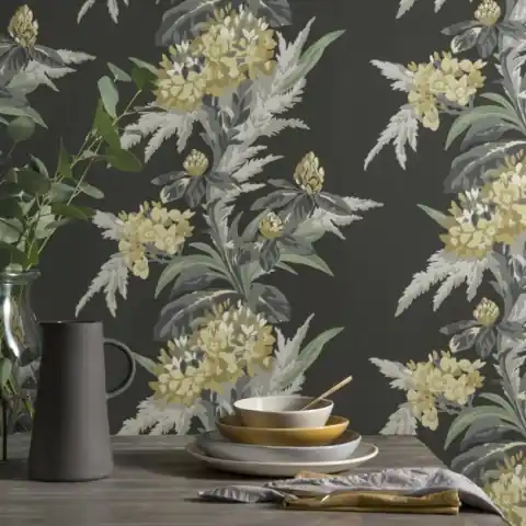 Tapet, Aurora, Jet Black Luxury Floral, 1838 Wallcoverings, 5.3mp / rola Mai ieftin