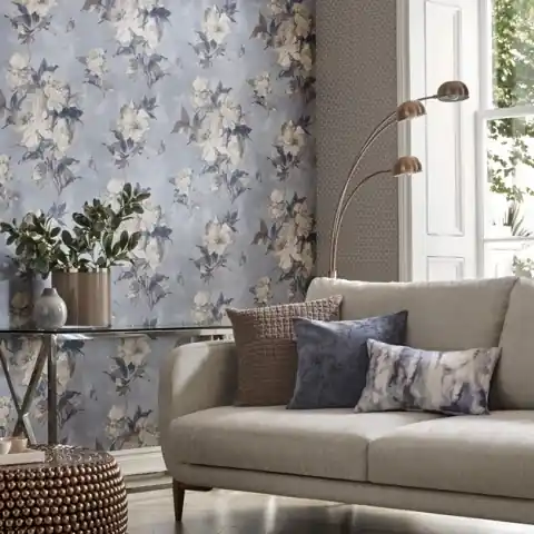 Tapet, Madama Butterfly, Denim Blue Luxury Floral, 1838 Wallcoverings, 5.3mp / rola Doar azi
