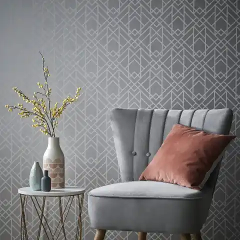 Ofertă specială Tapet, Metro, Soft Grey Silver Luxury Geometric, 1838 Wallcoverings, 5.3mp / rola