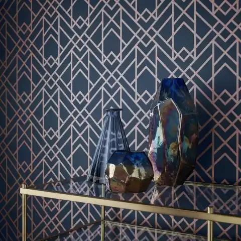 Tapet, Metro, Midnight Blue Luxury Geometric, 1838 Wallcoverings, 5.3mp / rola Calitate înaltă