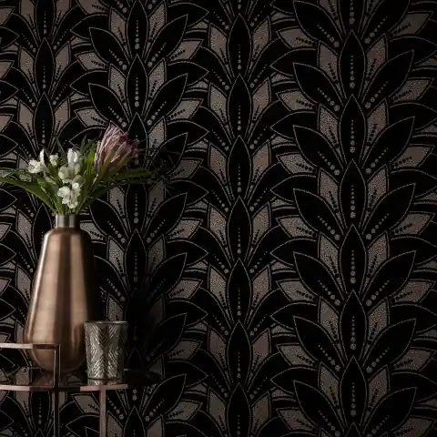 Livrare rapidă Tapet, Astoria, Jet Black Luxury Flock, 1838 Wallcoverings, 5.3mp / rola