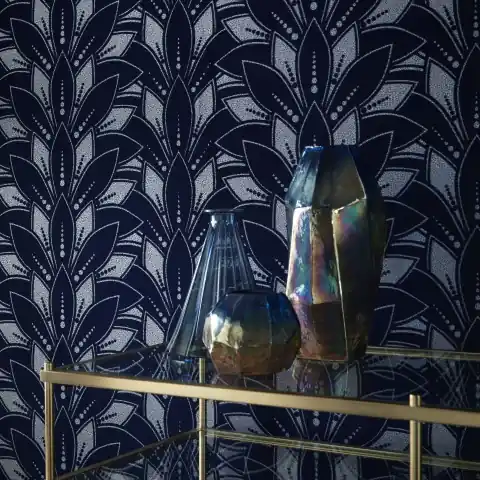 Tapet, Astoria, Midnight Blue Luxury Flock, 1838 Wallcoverings, 5.3mp / rola Discount