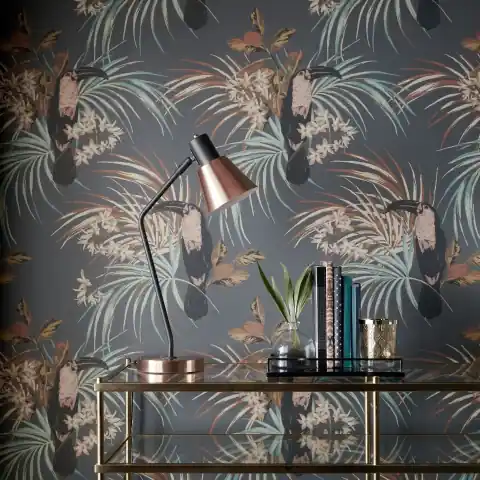 Promoție Tapet, Le Toucan, Charcoal Black Luxury Bird, 1838 Wallcoverings, 5.3mp / rola
