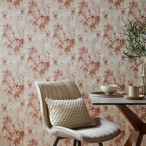 Tapet, Cascade, Mango Red Luxury Floral, 1838 Wallcoverings, 5.3mp / rola Discount