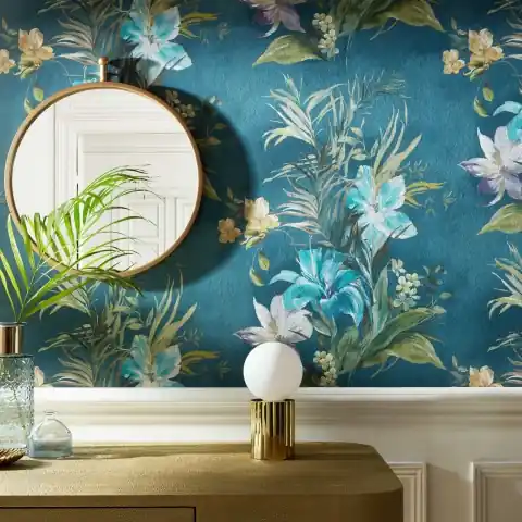 Disponibil imediat Tapet, Lilliana, Peacock Blue Luxury Floral, 1838 Wallcoverings, 5.3mp / rola