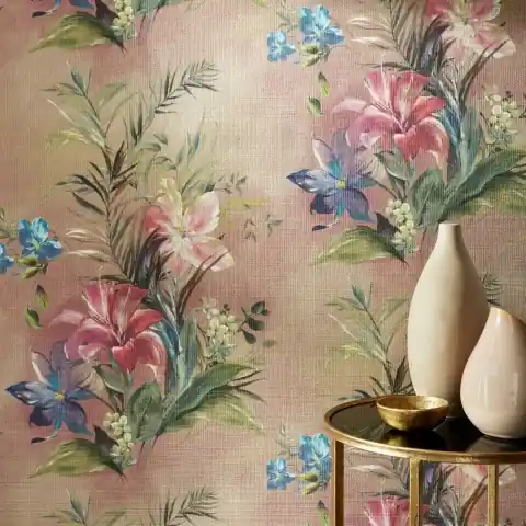 Cel mai bun preț Tapet, Lilliana, Blush Pink Luxury Floral, Fibre naturale (Grasscloth), 1838 Wallcoverings, 5.1mp / rola