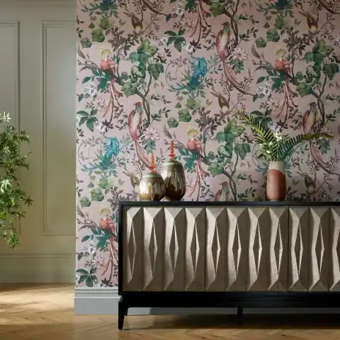 Popular Tapet, Bird Sonnet, Blush Pink Luxury Bird, 1838 Wallcoverings, 7mp / rola