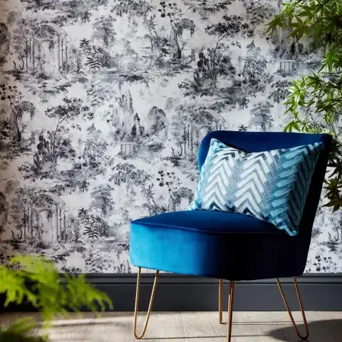 Tapet, Pavilion, Stone Grey Luxury Toile, 1838 Wallcoverings, 7mp / rola Preț promoțional