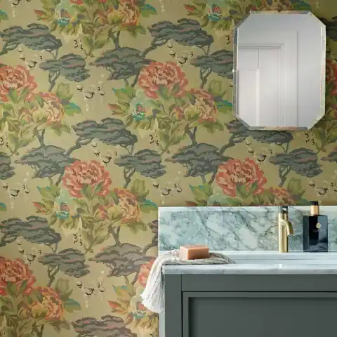 Plată securizată Tapet, Paeonia, Lacquer Gold, 1838 Wallcoverings, 5.3mp / rola