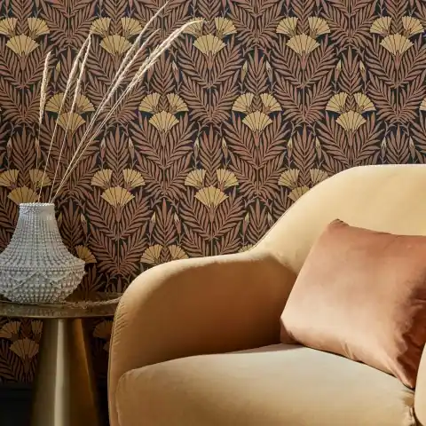 Tapet, Floral Fanfare, Burnt Orange, 1838 Wallcoverings, 5.3mp / rola Ultima șansă