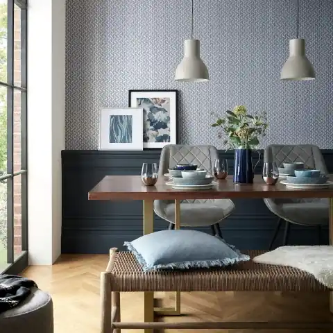 Ultima șansă Tapet, Rattan, Blue Dusk Silver Luxury Geometric, 1838 Wallcoverings, 5.3mp / rola