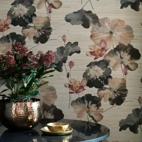 Ofertă limitată Tapet, Water Lilies, Fibre naturale (Grasscloth), 1838 Wallcoverings, 5.1mp / rola