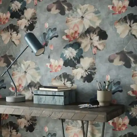 Tapet, Water Lilies, Mineral Green Luxury Floral, 1838 Wallcoverings, 5.3mp / rola Livrare expres