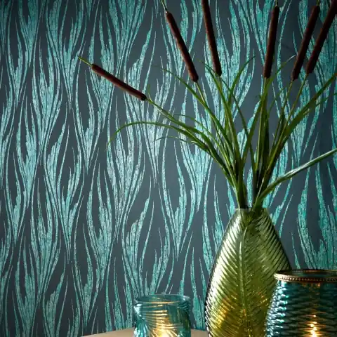 Premium Tapet, Ripple, Mineral Green and Black Luxury Feature, 1838 Wallcoverings, 5.3mp / rola