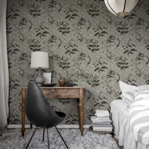 Ieftin Fototapet, Floral Ripple, Graphite, Rebel Walls