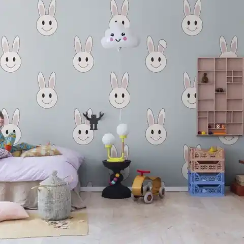 Fototapet, Year of the Rabbit Smiley, Light Blue, Rebel Walls Doar azi