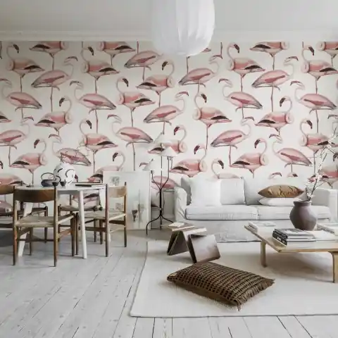 Fototapet, Flamingos, Soft Pink, Rebel Walls Ofertă limitată
