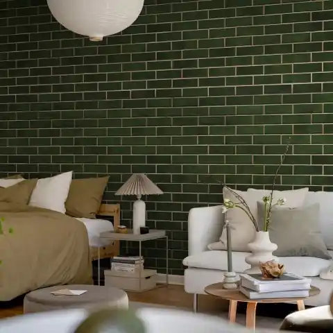 Cel mai vândut Fototapet, Wall of Tiles, Dark Green, Rebel Walls