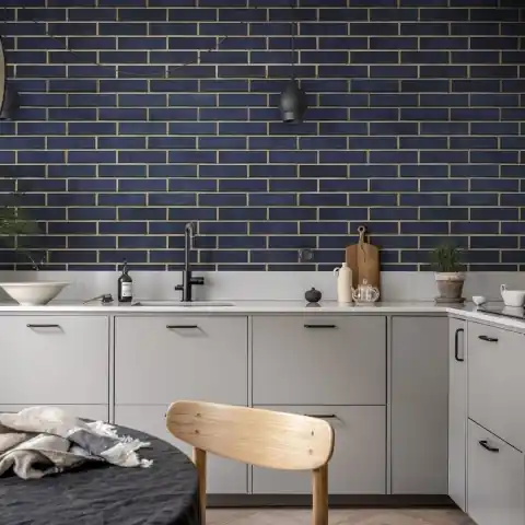 Ieftin Fototapet, Wall of Tiles, Dark Blue, Rebel Walls