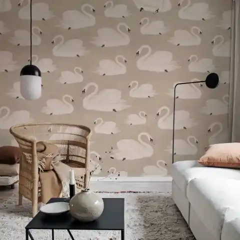Reducere extra Fototapet, Whooper Swan, Beige, Rebel Walls