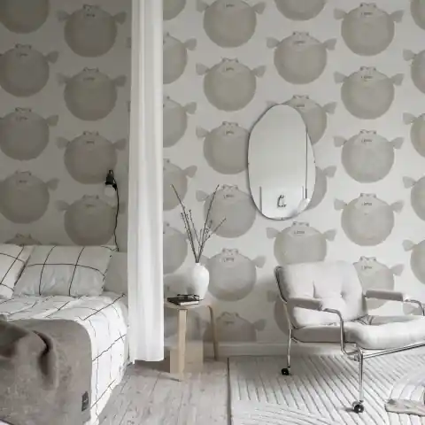 Disponibil imediat Fototapet, Puffer Fish, White, Rebel Walls
