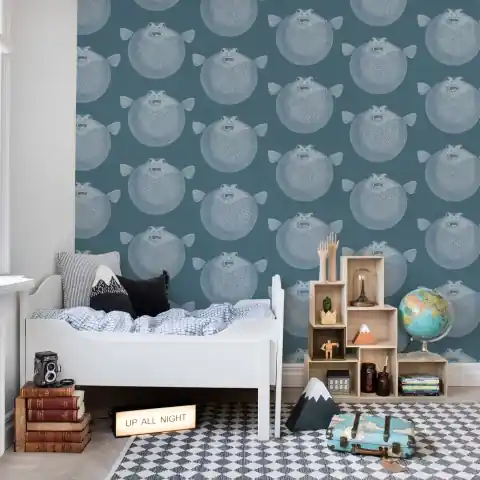 Fototapet, Puffer Fish, Blue, Rebel Walls Reducere de preț