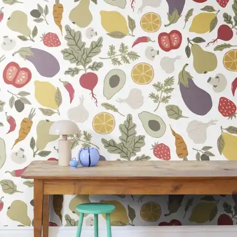 Fototapet, Eat your Greens, White, Rebel Walls Premium