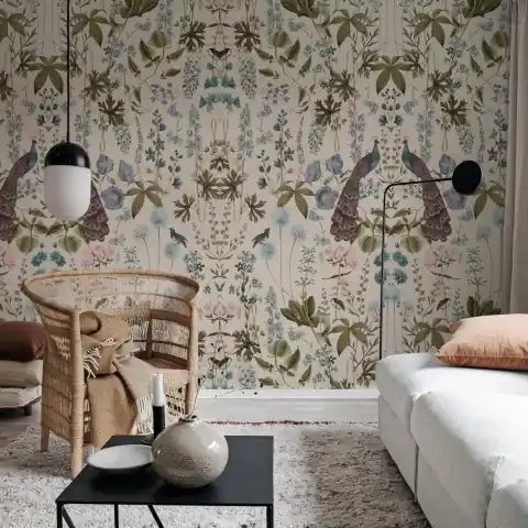 Lichidare de stoc Fototapet, Peacock Garden, Beige, Rebel Walls