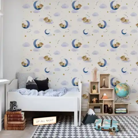 Premium Fototapet, Sleepy Bear, Sky Blue, Rebel Walls