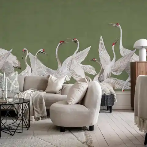 Fototapet, Soaring Cranes, Green, Rebel Walls Expediere rapidă