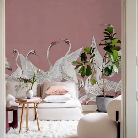 Calitate înaltă Fototapet, Soaring Cranes, Pink, Rebel Walls