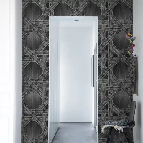 Reducere extra Fototapet, Denim Trellis, Black, Rebel Walls