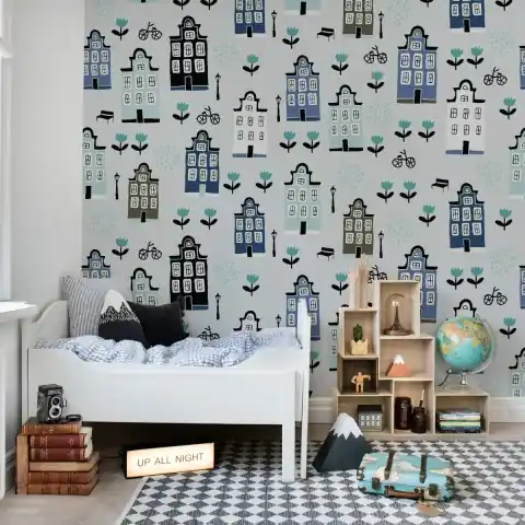 Bestseller Fototapet, Sweet Town, Blue, Rebel Walls